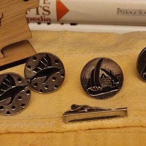 Silver Sailboat Cufflinks and Tie Clip Set